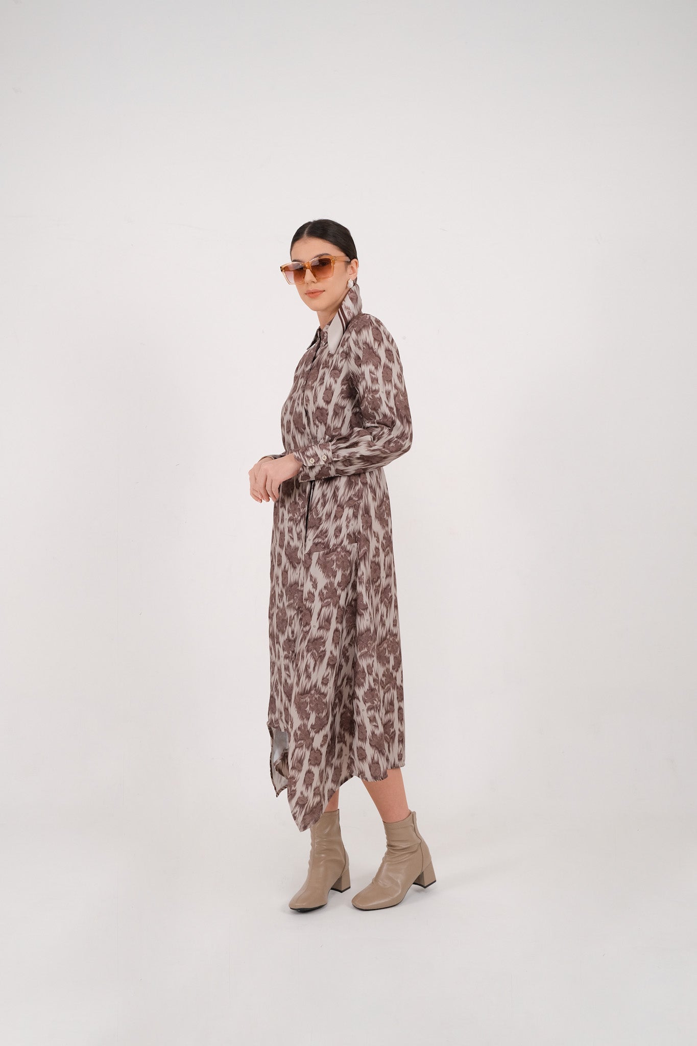 Stella Print Midi Dress - Brown Wine / Charcoal Black