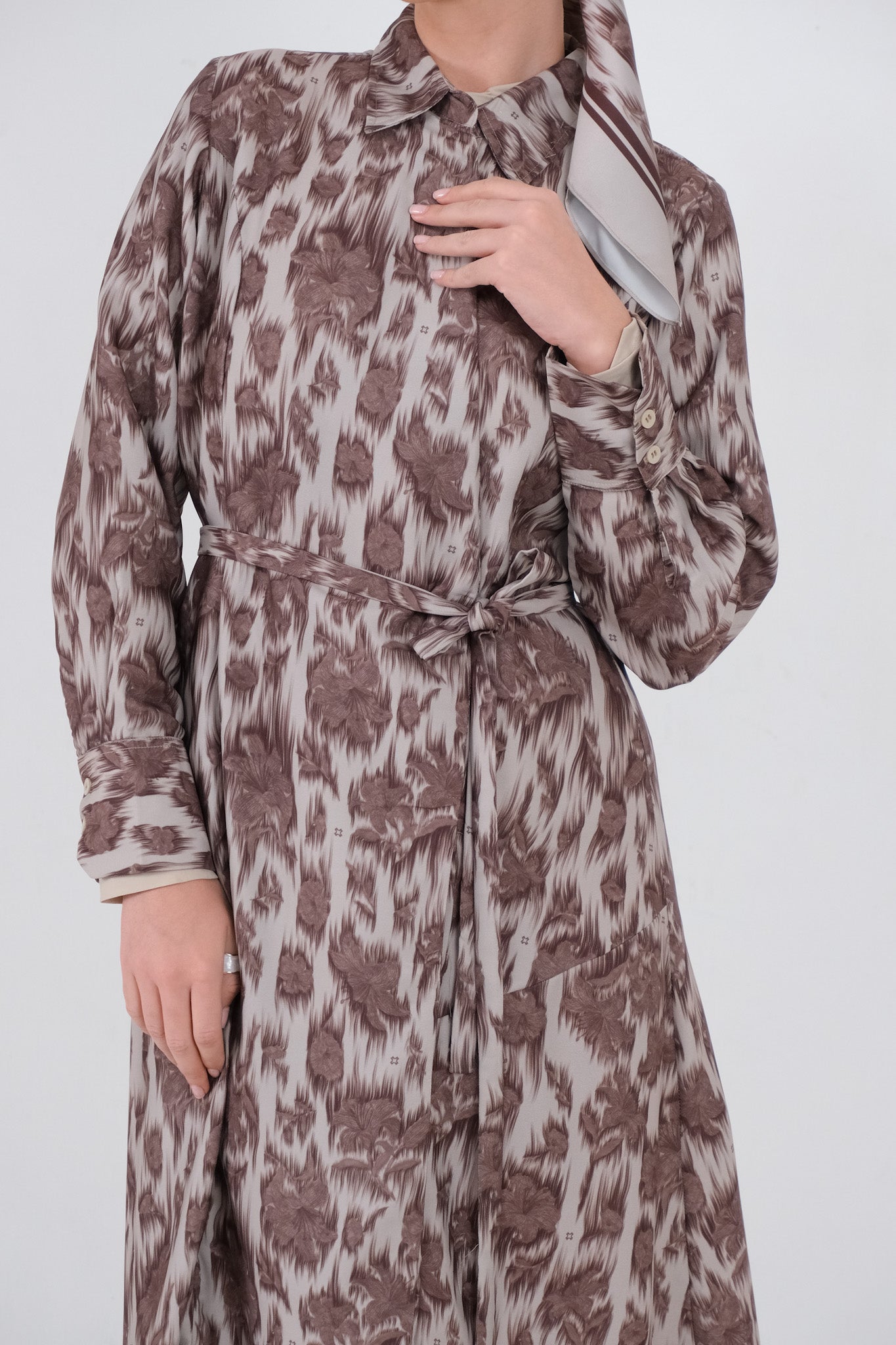 Stella Print Midi Dress - Brown Wine / Charcoal Black