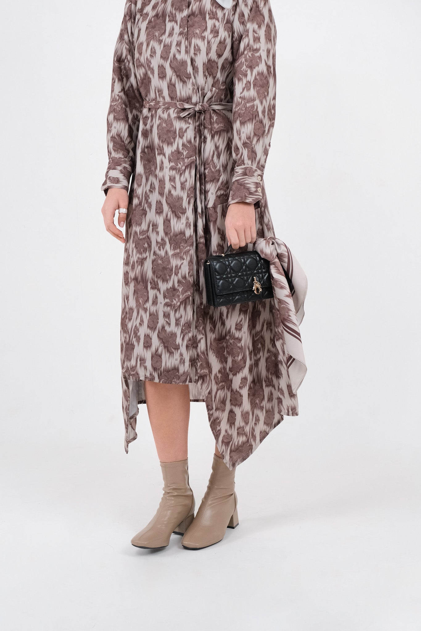 Stella Print Midi Dress - Brown Wine / Charcoal Black