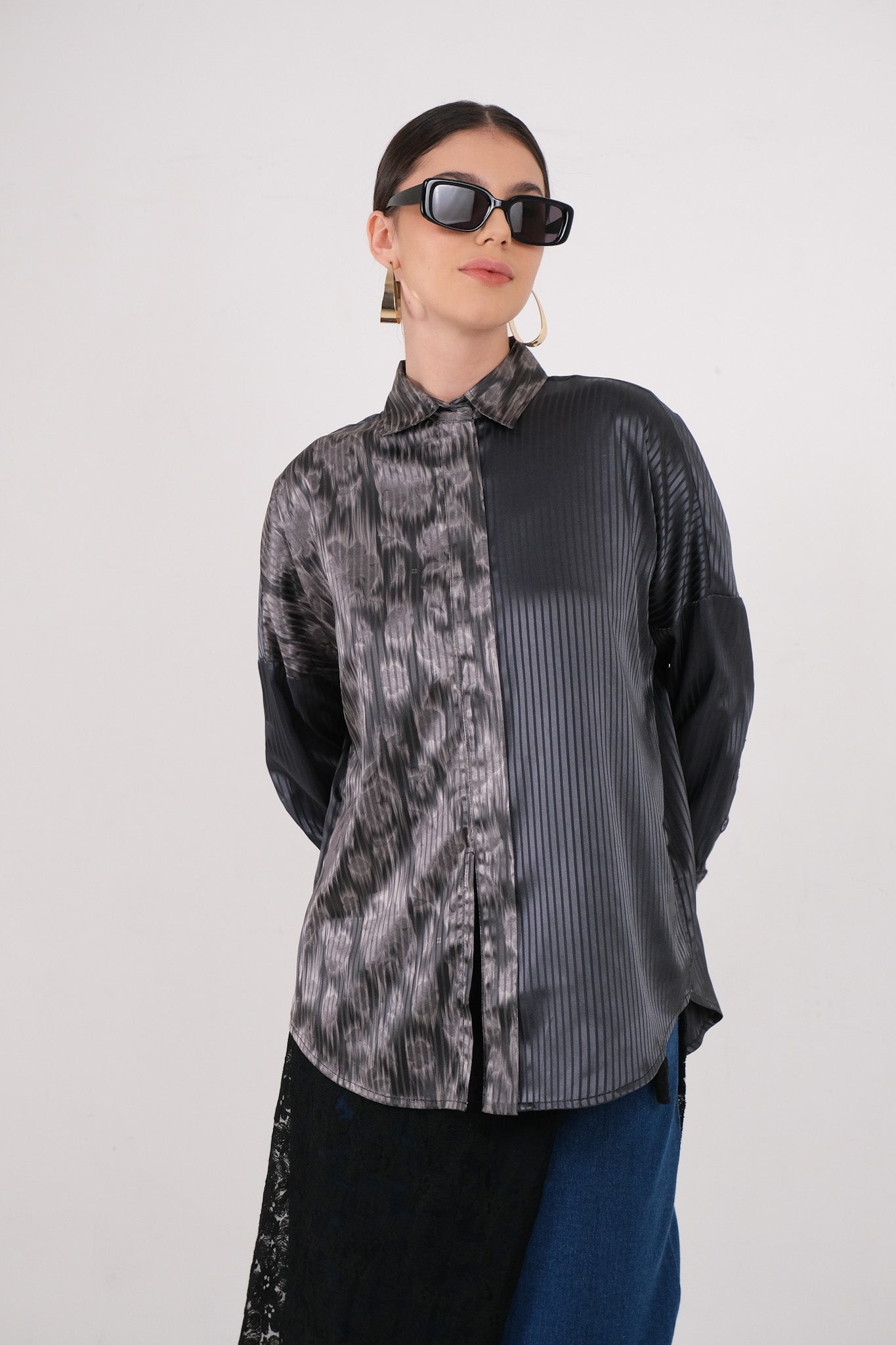 Violene Print Shirt - Sand / Charcoal Black