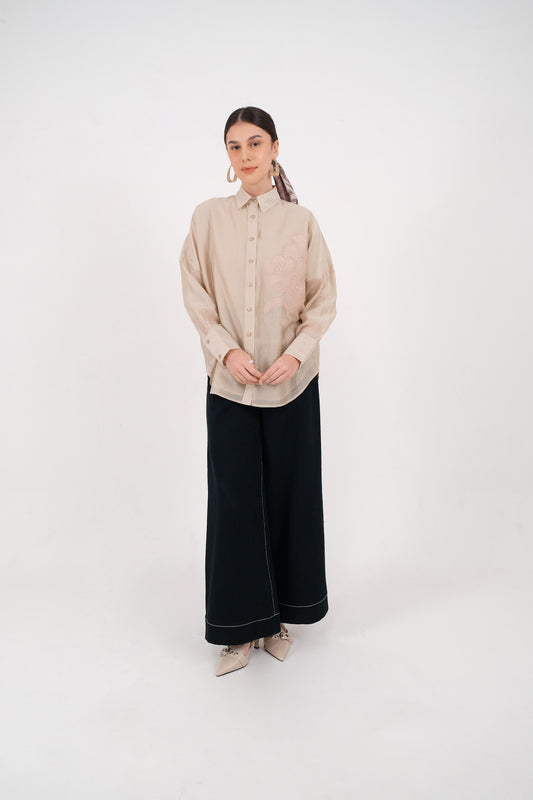 Demore Embroidery Shirt - Light Khaki / Ash Mauve