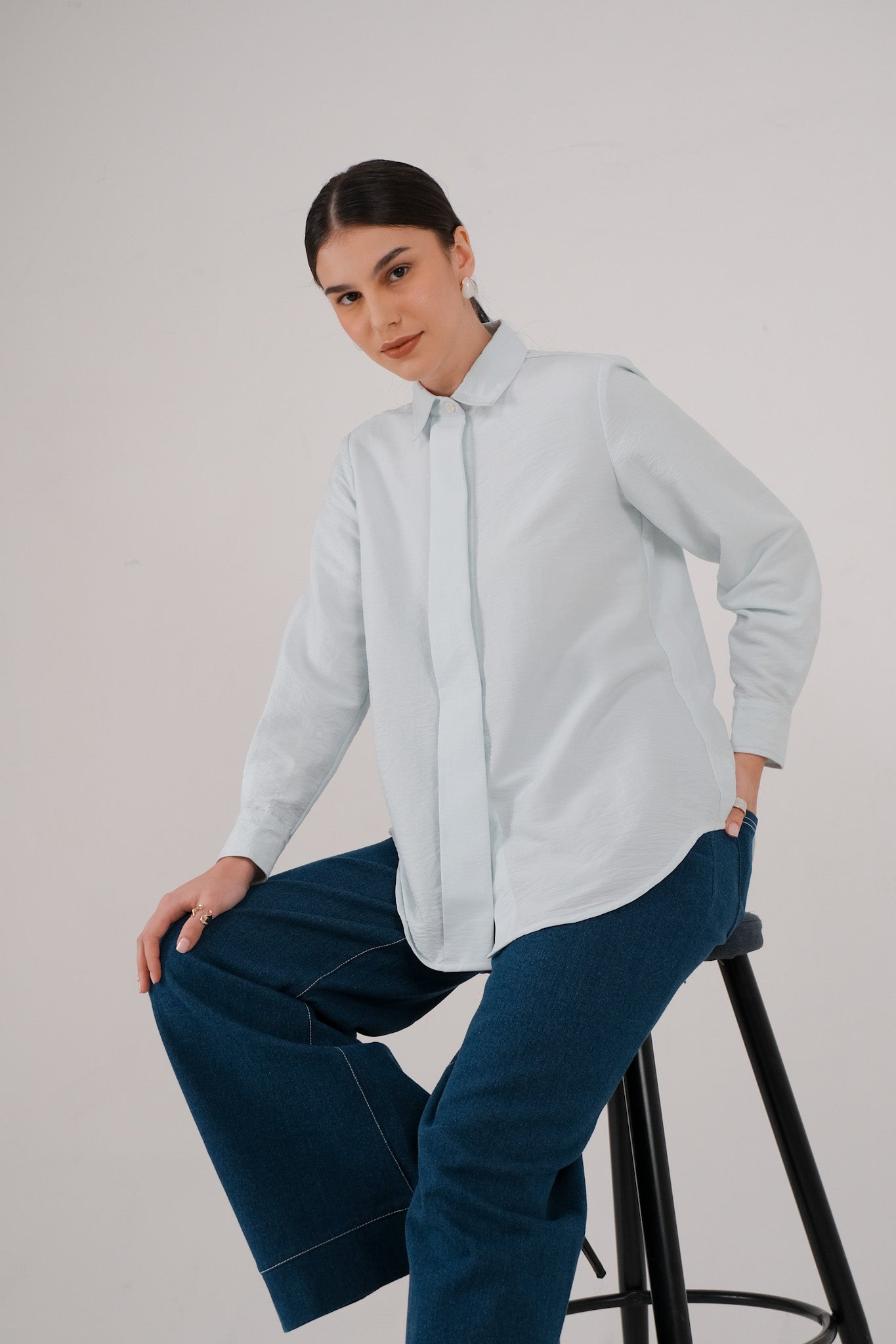 Agatha Shirt - Pale Peach / Pale Teal