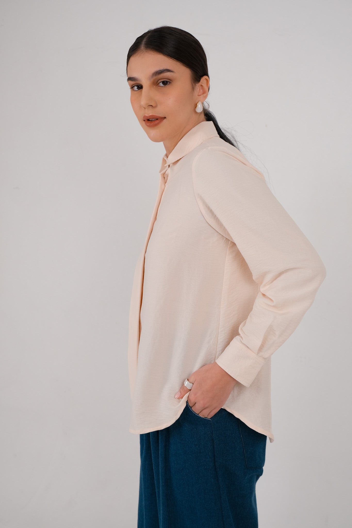 Agatha Shirt - Pale Peach / Pale Teal