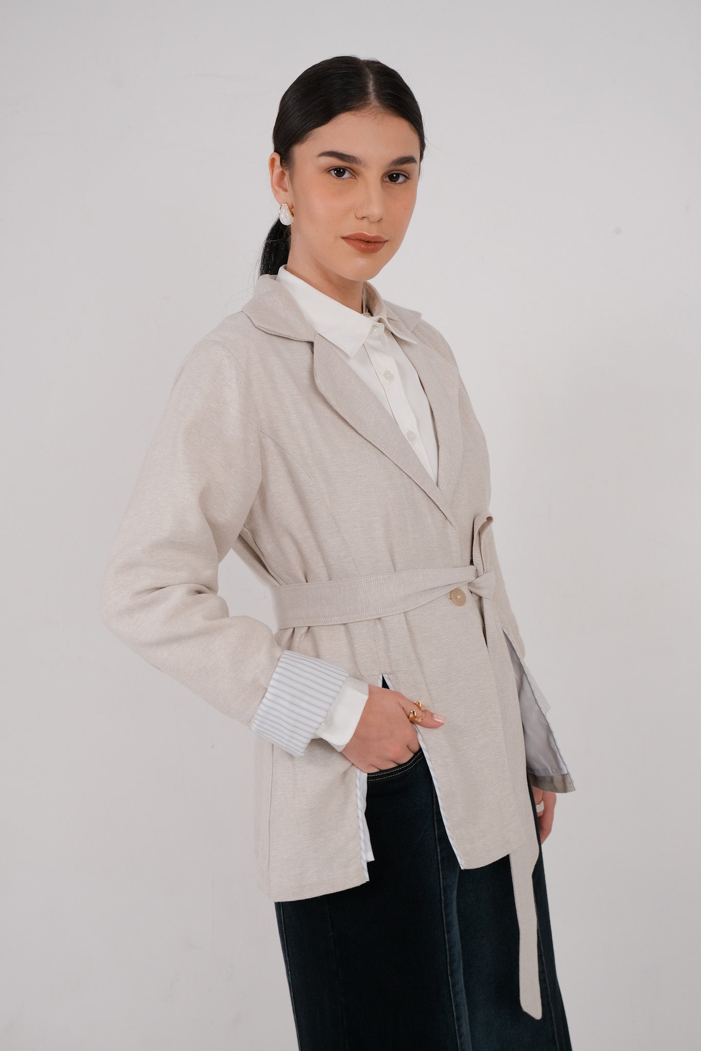 EDENA BLAZER - Oatmeal / Royal Navy