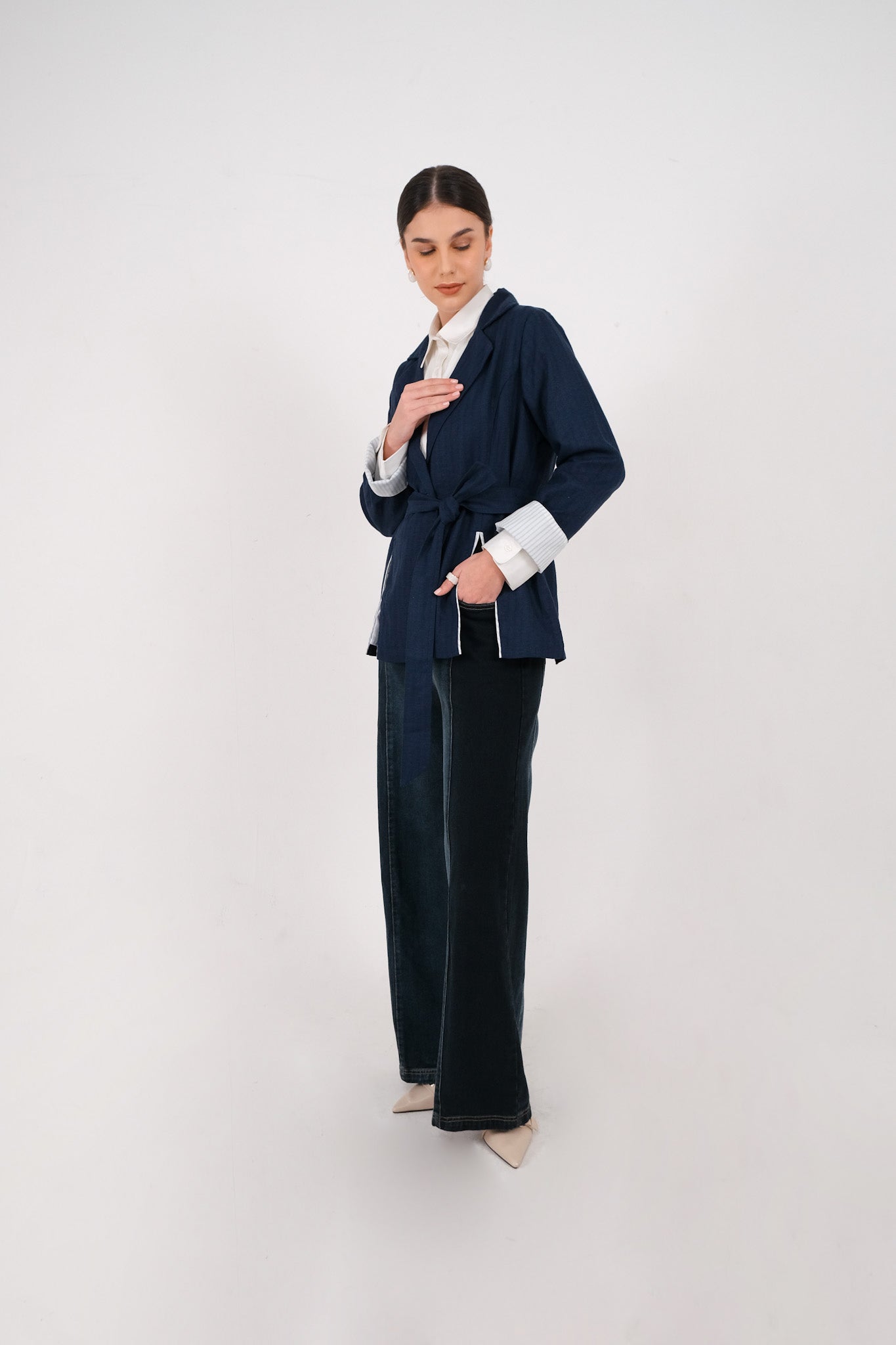 EDENA BLAZER - Oatmeal / Royal Navy