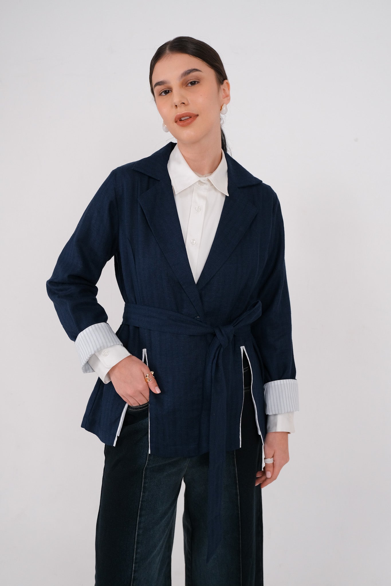 EDENA BLAZER - Oatmeal / Royal Navy