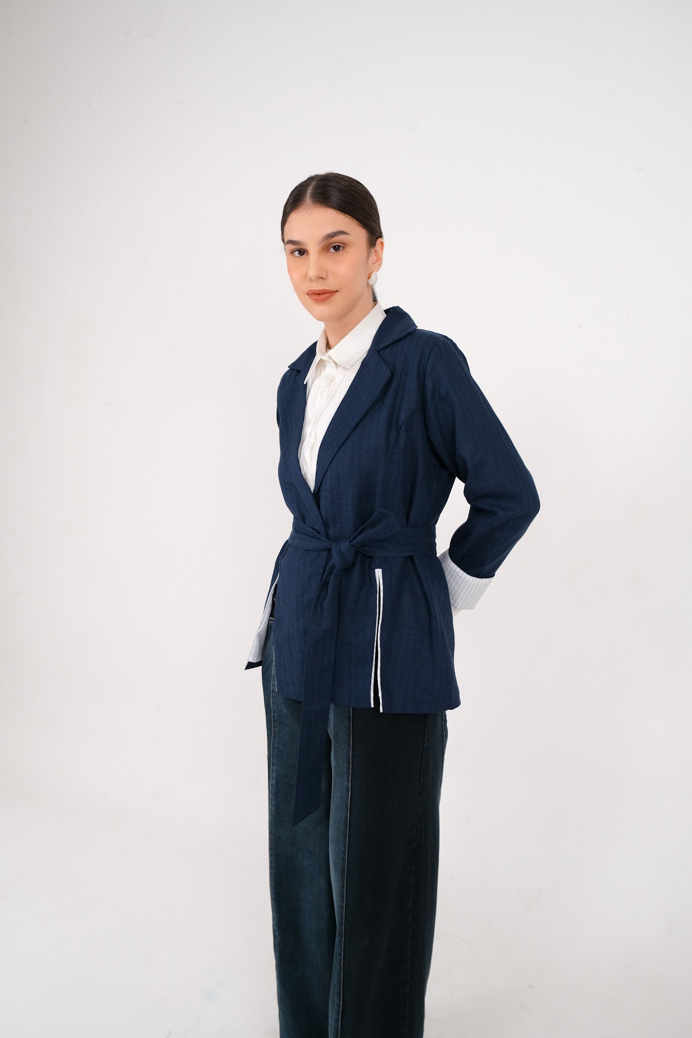 EDENA BLAZER - Oatmeal / Royal Navy