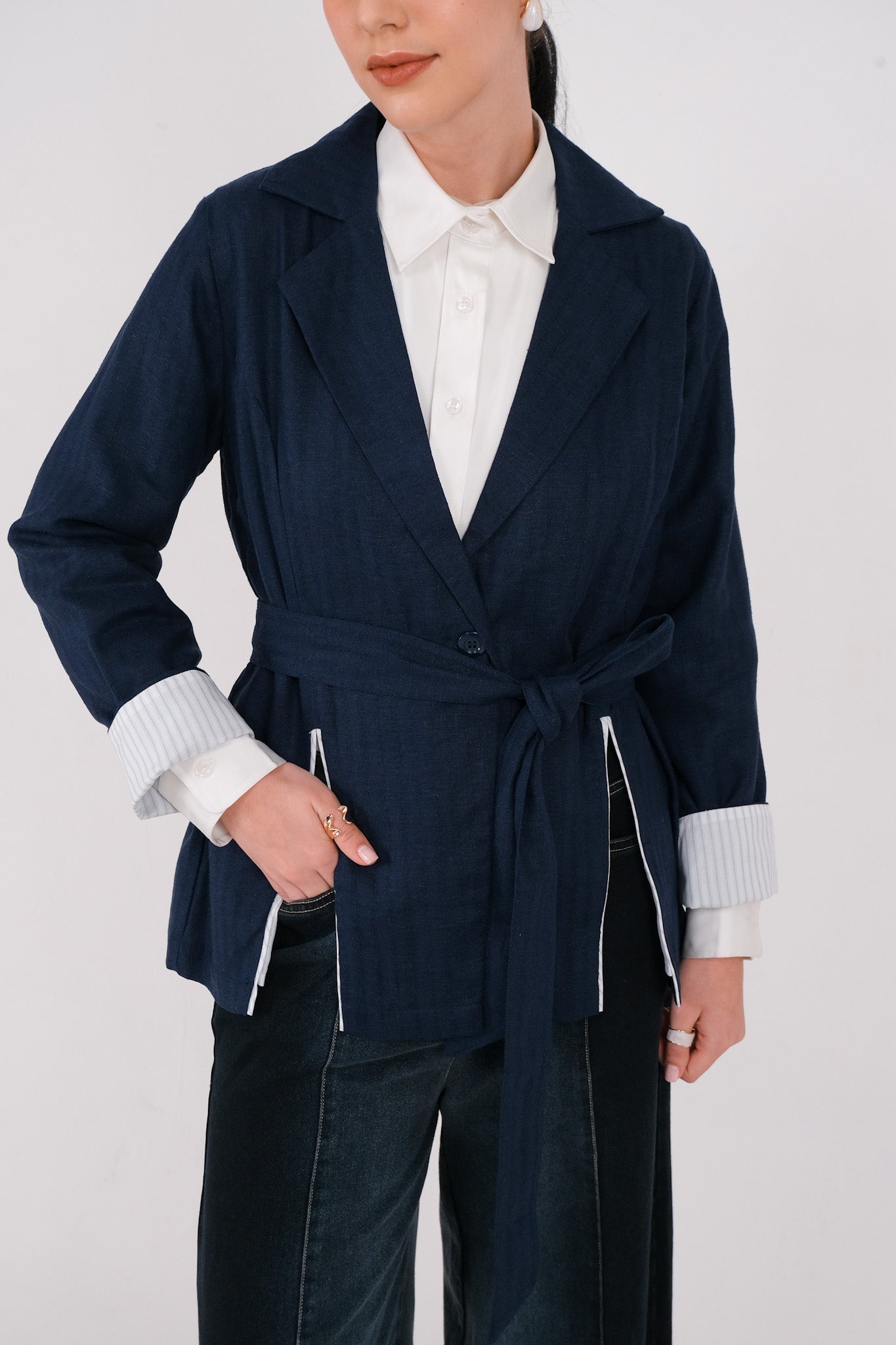 EDENA BLAZER - Oatmeal / Royal Navy