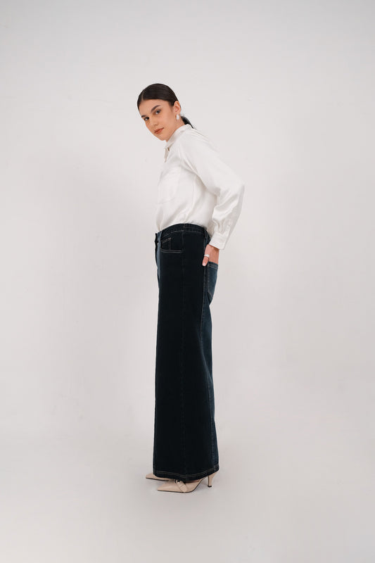 GANETE CULOTTE JEANS - Dark Denim / Black