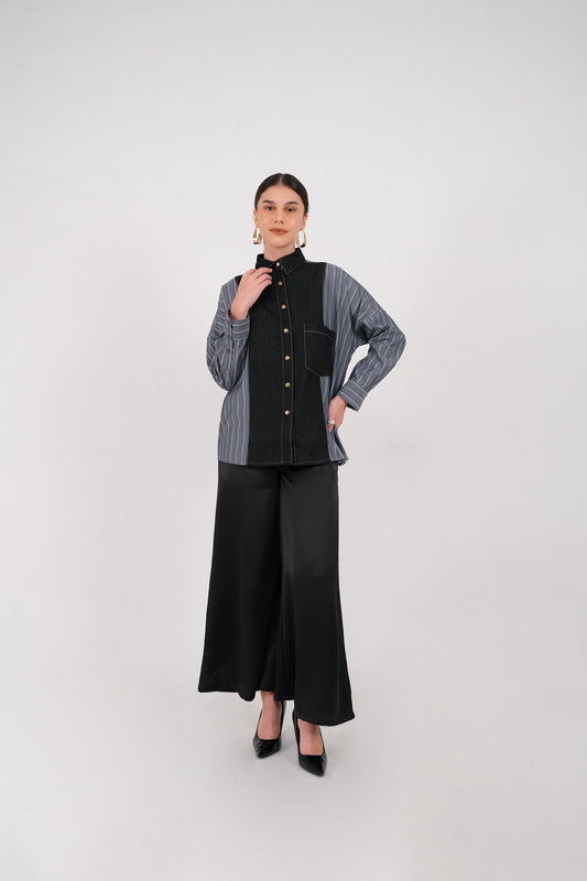 OVERENE DENIM TOP - Black