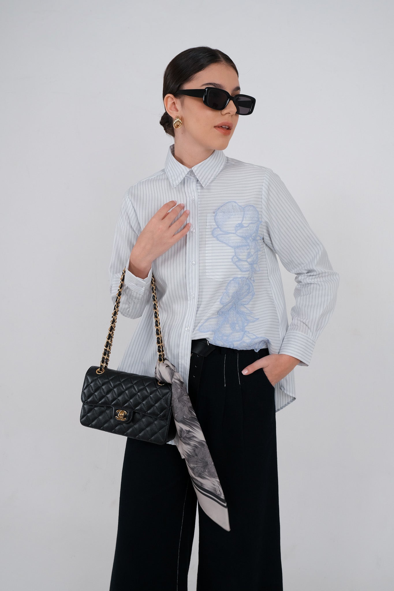 Steline Embroidery Shirt - Light Blue