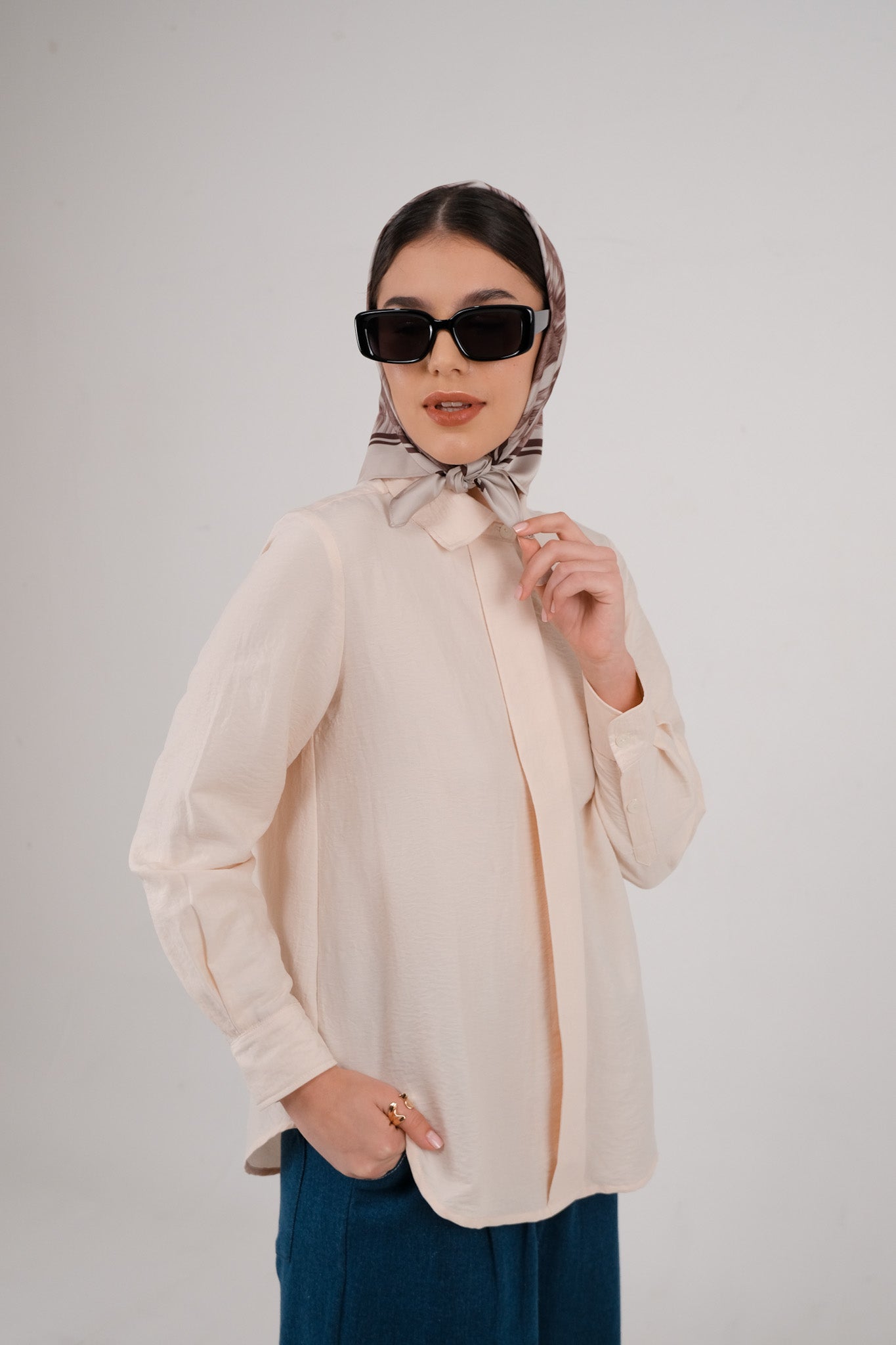 Agatha Shirt - Pale Peach / Pale Teal